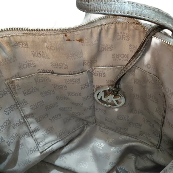 Michael Kors Jet Set Gray Logo Tote Monagrammed Shoulder Bag - Picture 7 of 13